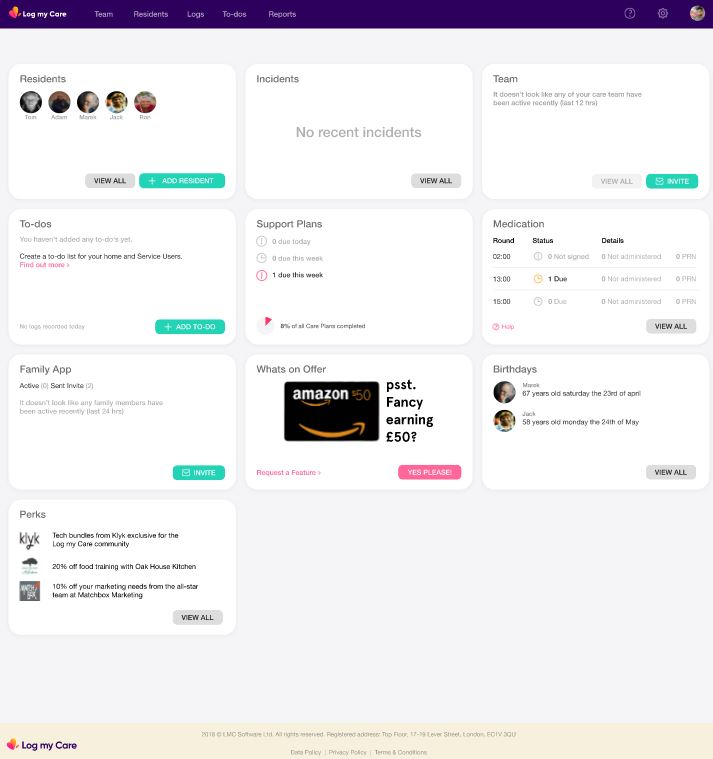 log my care dashboard